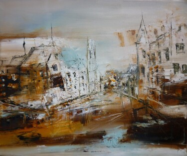 Painting titled "Canaux de Bruges" by Christelle Veron Cherbonnier, Original Artwork