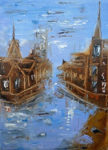 Painting titled "Bruges en bleu" by Christelle Veron Cherbonnier, Original Artwork