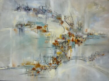 Painting titled "Barceloneta" by Christelle Veron Cherbonnier, Original Artwork, Oil