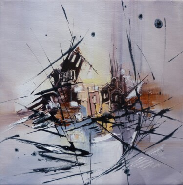 Painting titled "Cabanes de pêcheurs…" by Christelle Veron Cherbonnier, Original Artwork