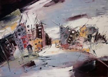 Painting titled "Nocturne à Bergen" by Christelle Veron Cherbonnier, Original Artwork