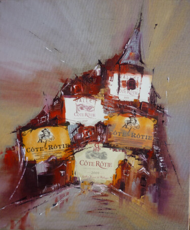 Painting titled "Village viticole" by Christelle Veron Cherbonnier, Original Artwork, Oil