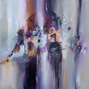 Painting titled "Le village perché" by Christelle Veron Cherbonnier, Original Artwork, Oil