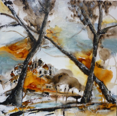 Painting titled "Les collines de Céz…" by Christelle Veron Cherbonnier, Original Artwork, Oil