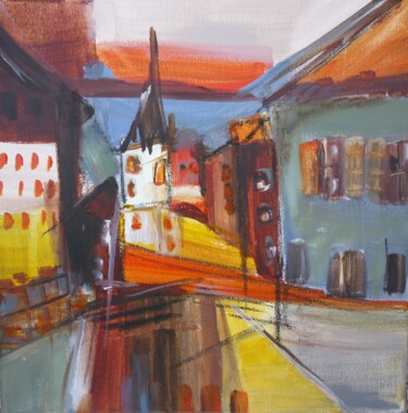 Malerei mit dem Titel "Village Suisse" von Christelle Veron Cherbonnier, Original-Kunstwerk, Acryl