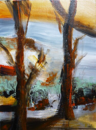 Painting titled "Les pins du hameau" by Christelle Veron Cherbonnier, Original Artwork, Acrylic