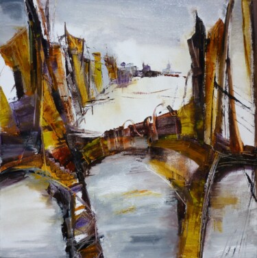 Painting titled "Le pont du penseur" by Christelle Veron Cherbonnier, Original Artwork, Oil