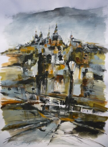 Painting titled "Un automne à Prague" by Christelle Veron Cherbonnier, Original Artwork, Gouache