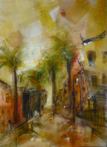 Painting titled "Allée des palmiers" by Christelle Veron Cherbonnier, Original Artwork, Other