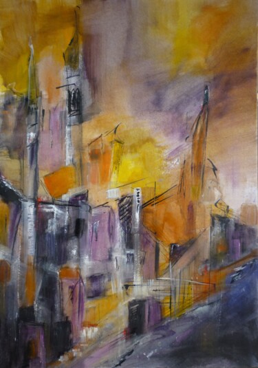 Painting titled "Crépuscule mauve" by Christelle Veron Cherbonnier, Original Artwork, Other