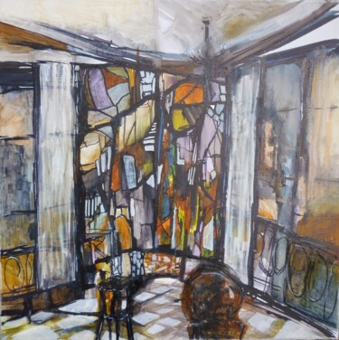 Painting titled "Intérieur au vitrail" by Christelle Veron Cherbonnier, Original Artwork, Other