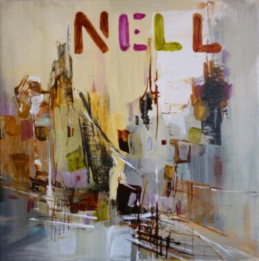 Malerei mit dem Titel "Une cité pour Nell" von Christelle Veron Cherbonnier, Original-Kunstwerk, Acryl