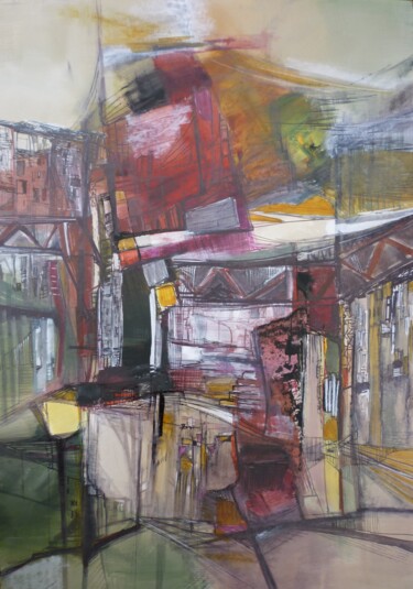 Painting titled "Rue de la passerelle" by Christelle Veron Cherbonnier, Original Artwork, Other