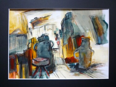 Painting titled "Les pots de lait" by Christelle Veron Cherbonnier, Original Artwork, Acrylic