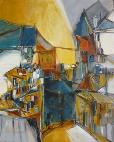 Painting titled "Villages d'Indre 2" by Christelle Veron Cherbonnier, Original Artwork, Acrylic
