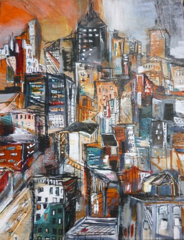 Schilderij getiteld "Ciudad" door Christelle Veron Cherbonnier, Origineel Kunstwerk, Acryl