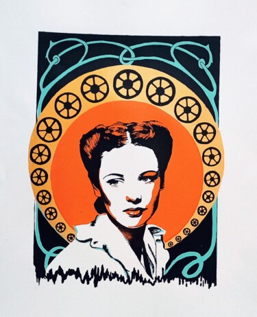 Incisioni, stampe intitolato "Affiche Gene Tierney" da Christelle Fontenoy, Opera d'arte originale, Serigrafia