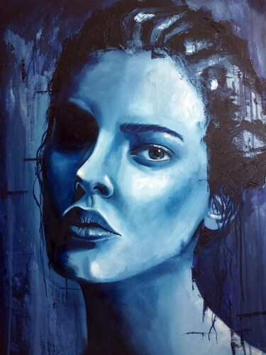Painting titled "Portrait in blue" by Christelle Fontenoy, Original Artwork, Oil