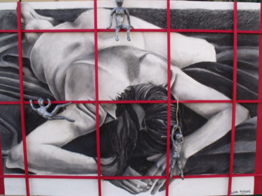 Dessin intitulée "nu allongé" par Christelle Fontenoy, Œuvre d'art originale, Craie