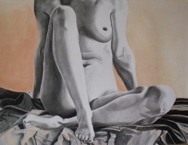 Рисунок под названием "nu de face" - Christelle Fontenoy, Подлинное произведение искусства, Древесный уголь