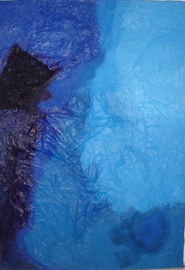 Painting titled "Bleu comme une pomme" by Christelle Benaglia, Original Artwork, Oil