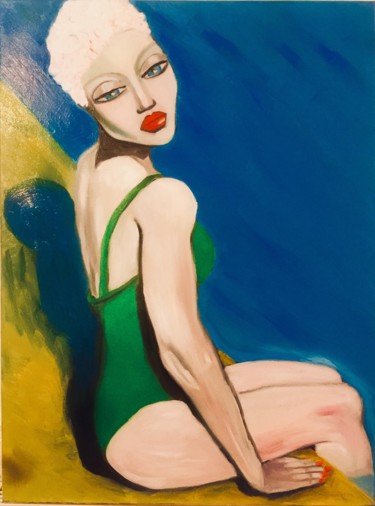Painting titled "1ère baigneuse" by Christelle Delorme, Original Artwork, Oil