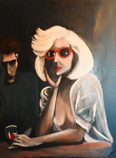 Peinture intitulée "La 1ère dans le bar…" par Christelle Delorme, Œuvre d'art originale, Huile