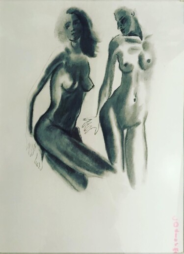 Drawing titled "Fusain 1" by Christelle Delorme, Original Artwork, Charcoal Mounted on Other rigid panel