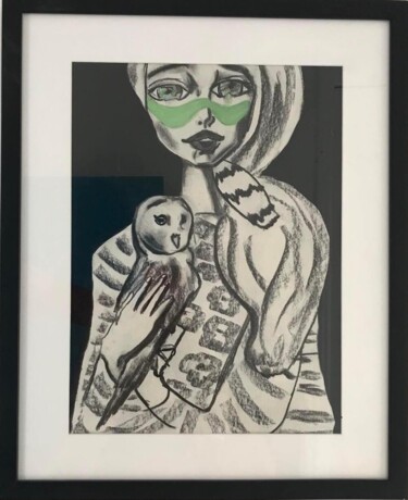 Dessin intitulée "La femme et la Chou…" par Christelle Delorme, Œuvre d'art originale, Fusain