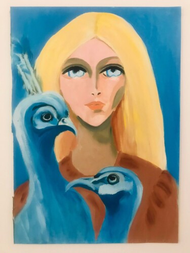 Malerei mit dem Titel "La femme et les deu…" von Christelle Delorme, Original-Kunstwerk, Öl Auf Holzplatte montiert