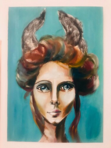 绘画 标题为“La femme Taureau” 由Christelle Delorme, 原创艺术品, 油 安装在木板上