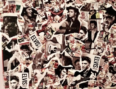 Collages titled "Elvis déchire" by Christelle Marini, Original Artwork, Collages