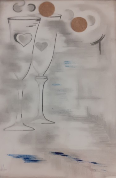 Dessin intitulée "instant romantique" par Christelle Carlton, Œuvre d'art originale, Crayon