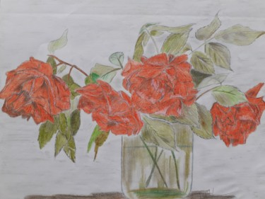 Tekening getiteld "Fleurs qui fânent" door Christelle Carlton, Origineel Kunstwerk, Potlood