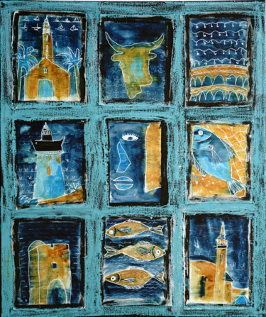 Peinture intitulée "Terre de camargue e…" par Christel Montauban, Œuvre d'art originale, Aquarelle Monté sur Châssis en bois