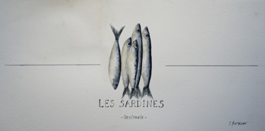 Painting titled "Les Sardines" by Christel Montauban, Original Artwork, Watercolor