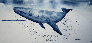 Painting titled "La Baleine" by Christel Montauban, Original Artwork, Watercolor