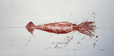 Painting titled "Le Calamar" by Christel Montauban, Original Artwork, Watercolor