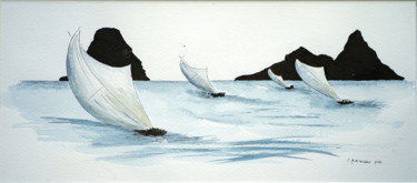 Malerei mit dem Titel "Régate au rocher du…" von Christel Montauban, Original-Kunstwerk, Aquarell