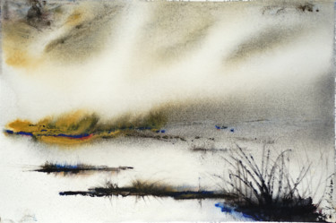 Peinture intitulée "Les sansouïres" par Christel Montauban, Œuvre d'art originale, Aquarelle