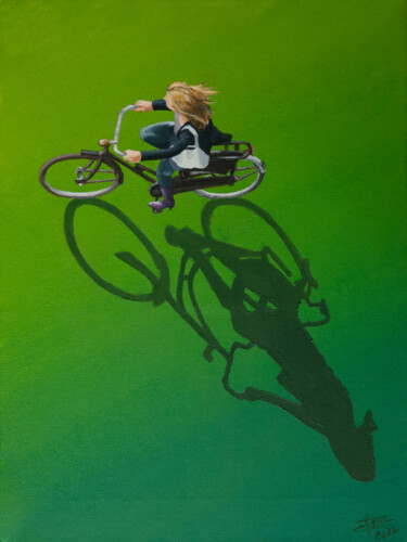 Schilderij getiteld "velo vert" door Christian Assel, Origineel Kunstwerk, Acryl