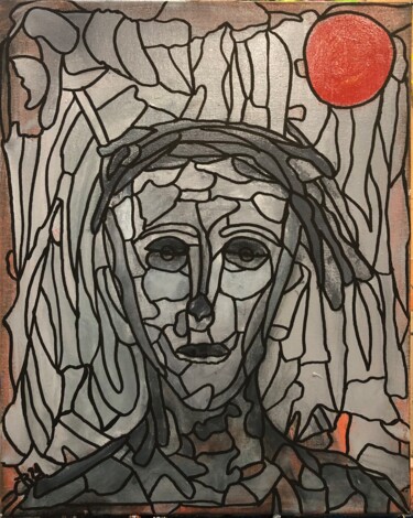 Картина под названием "Lune rouge" - Christian Bader, Подлинное произведение искусства, Акрил Установлен на Деревянная рама…