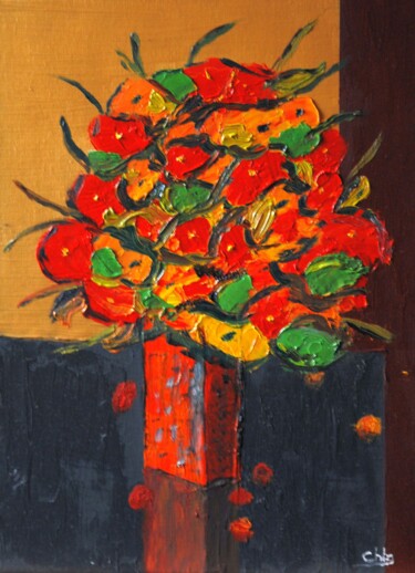 Painting titled "Fleur-001" by Christian Bailly-Grandvaux, Original Artwork, Oil