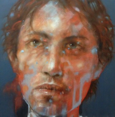 Schilderij getiteld "BASTIEN" door Christian Baron, Origineel Kunstwerk, Olie Gemonteerd op Frame voor houten brancard