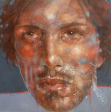 Painting titled "JEAN" by Christian Baron, Original Artwork, Oil Mounted on Wood Stretcher frame