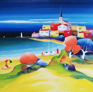 Painting titled "Villages de pêcheur…" by Christian Baudoin, Original Artwork, Acrylic