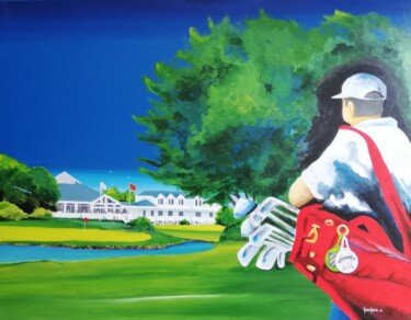 Painting titled "Golfeurs de Bourgen…" by Christian Baudoin, Original Artwork, Acrylic
