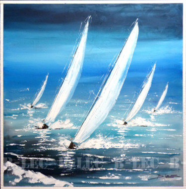 Painting titled "Bateaux blancs" by B-Lec, Original Artwork, Acrylic