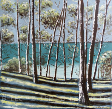 Malerei mit dem Titel "Sous les pins" von B-Lec, Original-Kunstwerk, Acryl