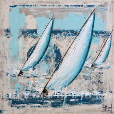 Painting titled "Bateaux voiles blan…" by B-Lec, Original Artwork, Acrylic